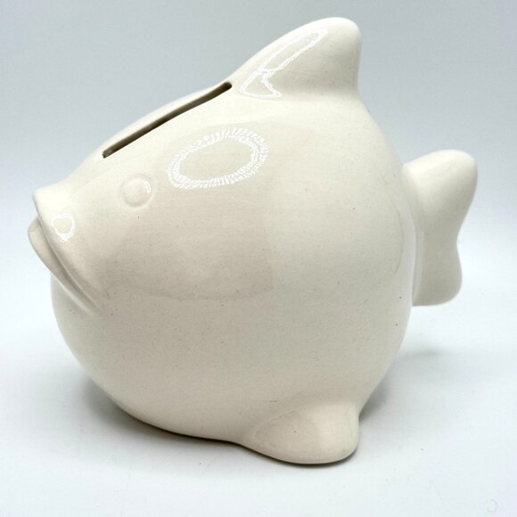 Ceramic Fish White Piggy Bank Coin Saver Japan 5" - Picture 7 of 7